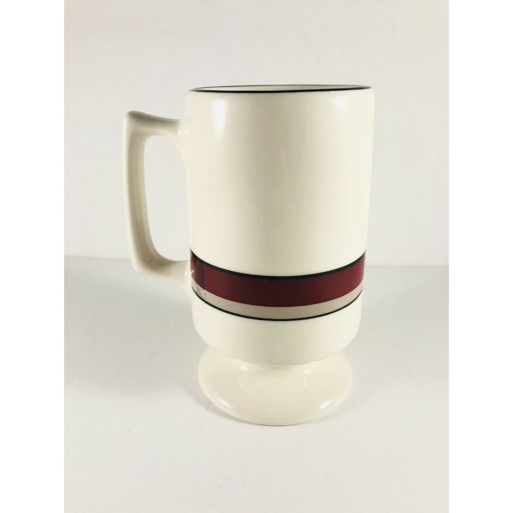Buffalo China Mid-Century Modern Maroon Striped Pedestal Coffee Mugs